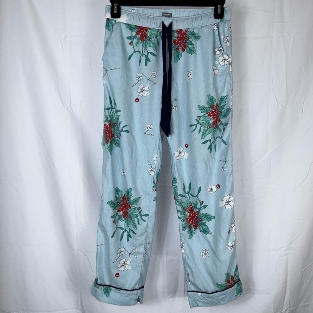 Aerie Pants Pajama Pull on Floral Elastic Tie Waist Pipes Trim Straight Leg PJs